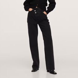 MANGO High Waist Straight Jean in Black